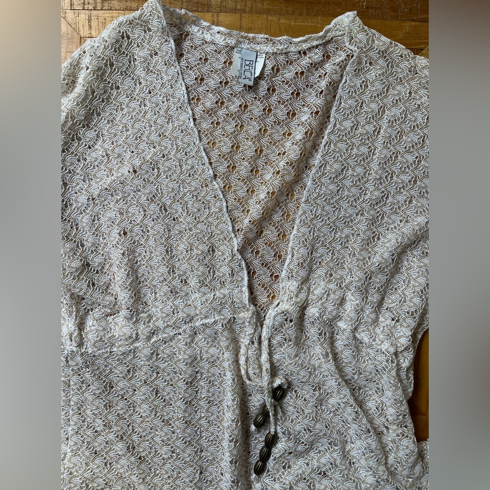 BECCA Women's Lace Swim Coverup in Cream with Gold Accents